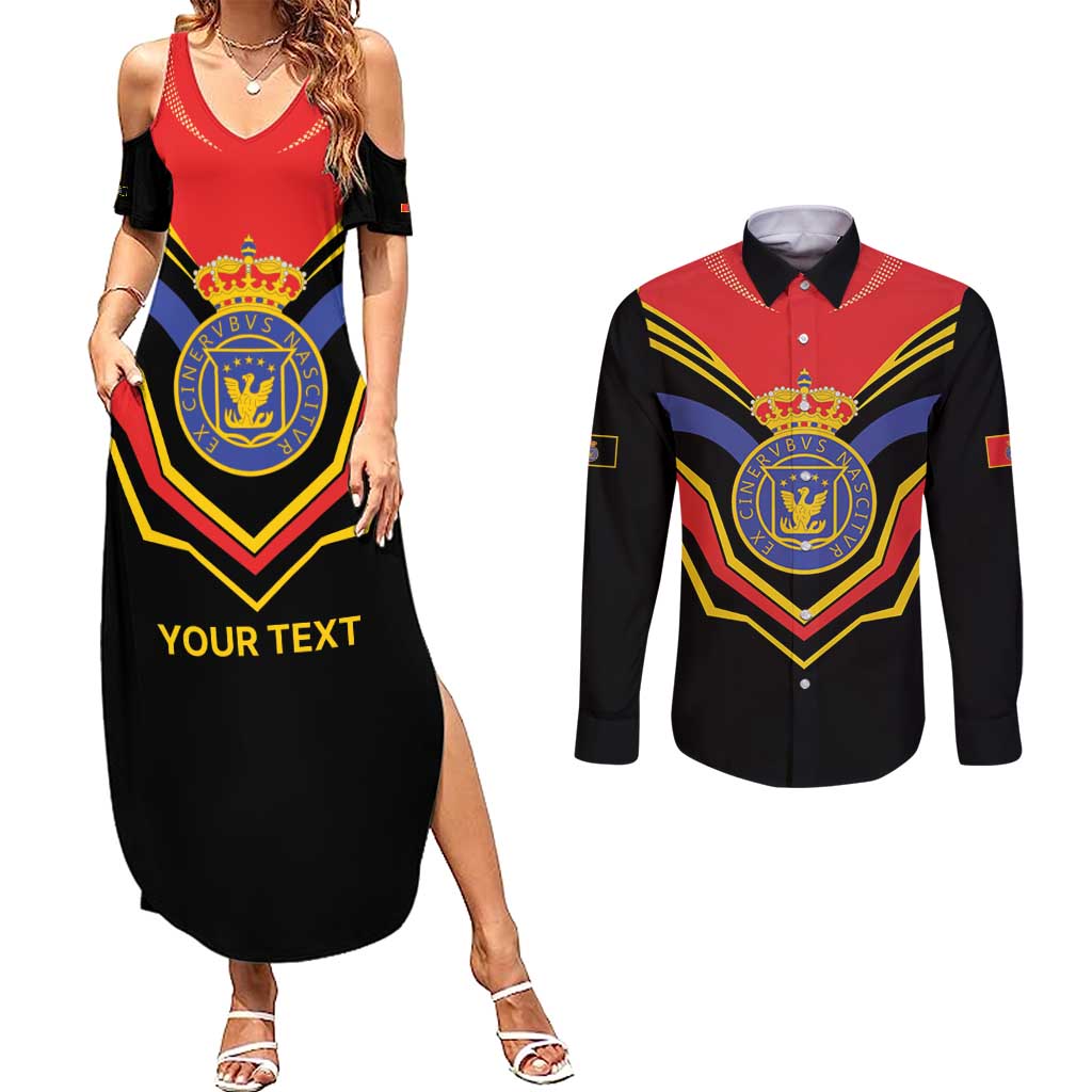 Haiti 1814-1820 Personalized Couples Matching Summer Maxi Dress and Long Sleeve Button Shirt Haitian Flag of the Kingdom