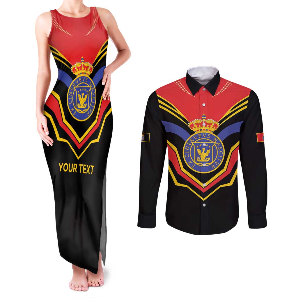 Haiti 1814-1820 Personalized Couples Matching Tank Maxi Dress and Long Sleeve Button Shirt Haitian Flag of the Kingdom