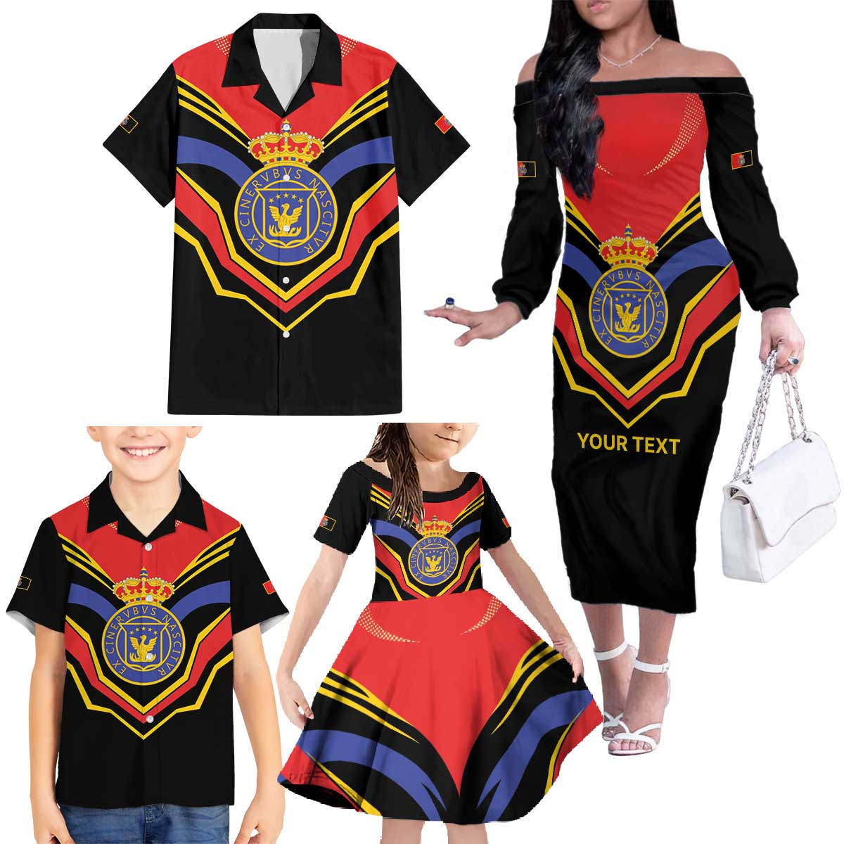 Haiti 1814-1820 Personalized Family Matching Off The Shoulder Long Sleeve Dress and Hawaiian Shirt Haitian Flag of the Kingdom