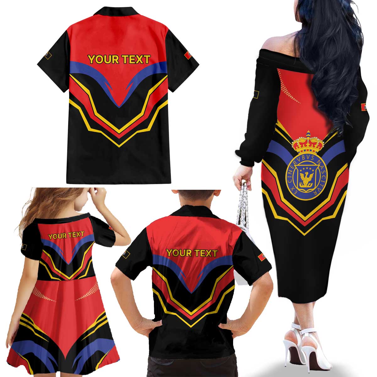 Haiti 1814-1820 Personalized Family Matching Off The Shoulder Long Sleeve Dress and Hawaiian Shirt Haitian Flag of the Kingdom
