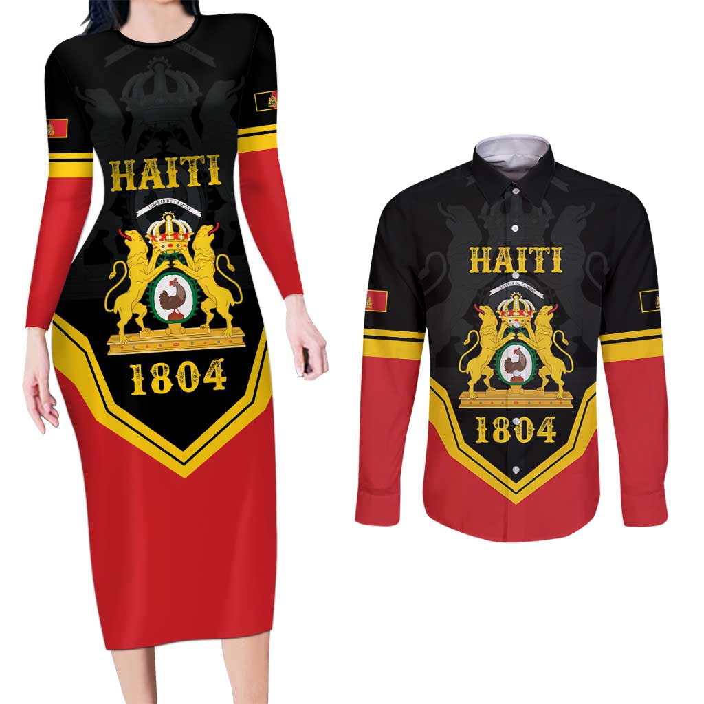 Haiti First Empire 1804-1806 Personalized Couples Matching Long Sleeve Bodycon Dress and Long Sleeve Button Shirt Haiti Liberte ou la Mort!