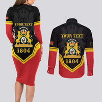 Haiti First Empire 1804-1806 Personalized Couples Matching Long Sleeve Bodycon Dress and Long Sleeve Button Shirt Haiti Liberte ou la Mort!