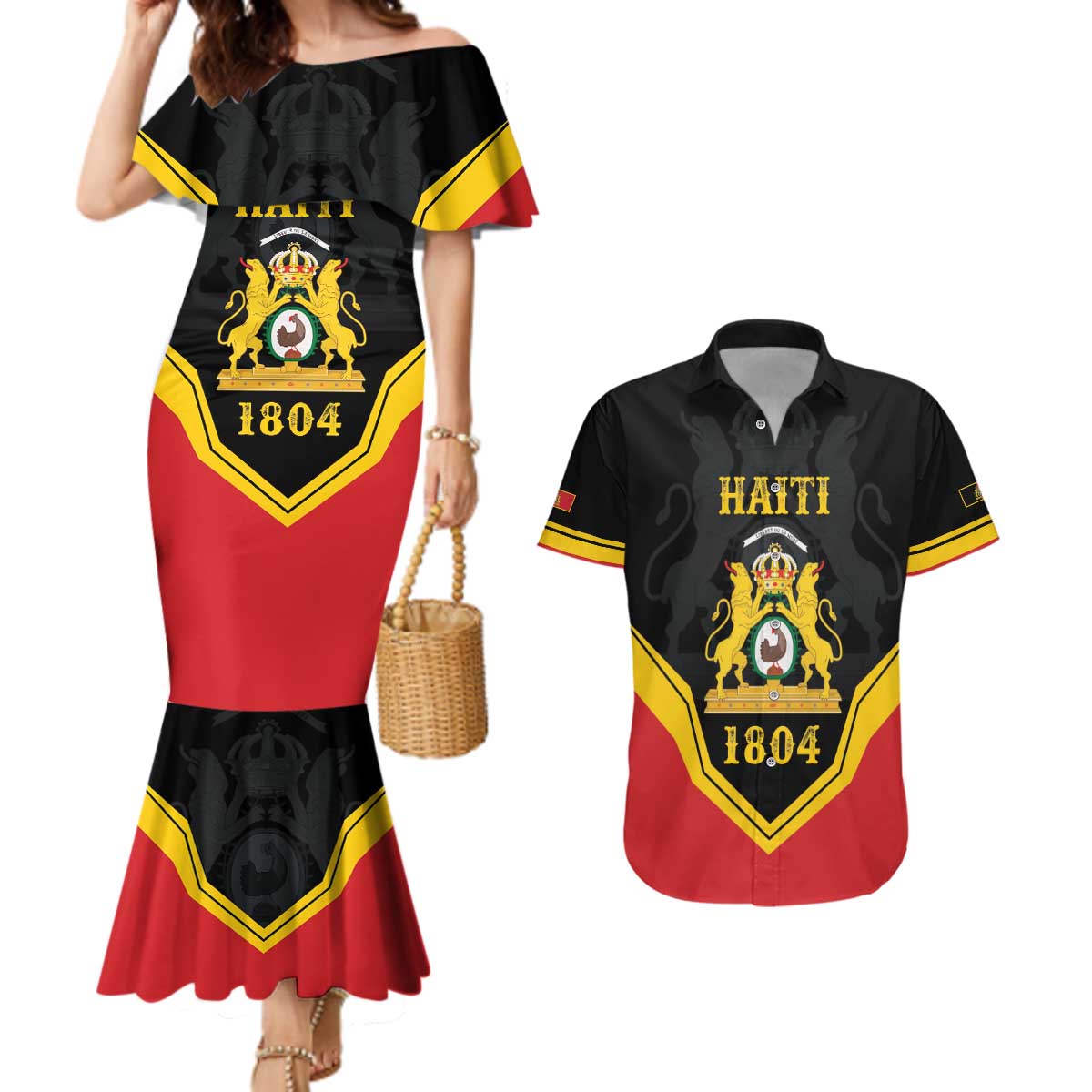 Haiti First Empire 1804-1806 Personalized Couples Matching Mermaid Dress and Hawaiian Shirt Haiti Liberte ou la Mort!
