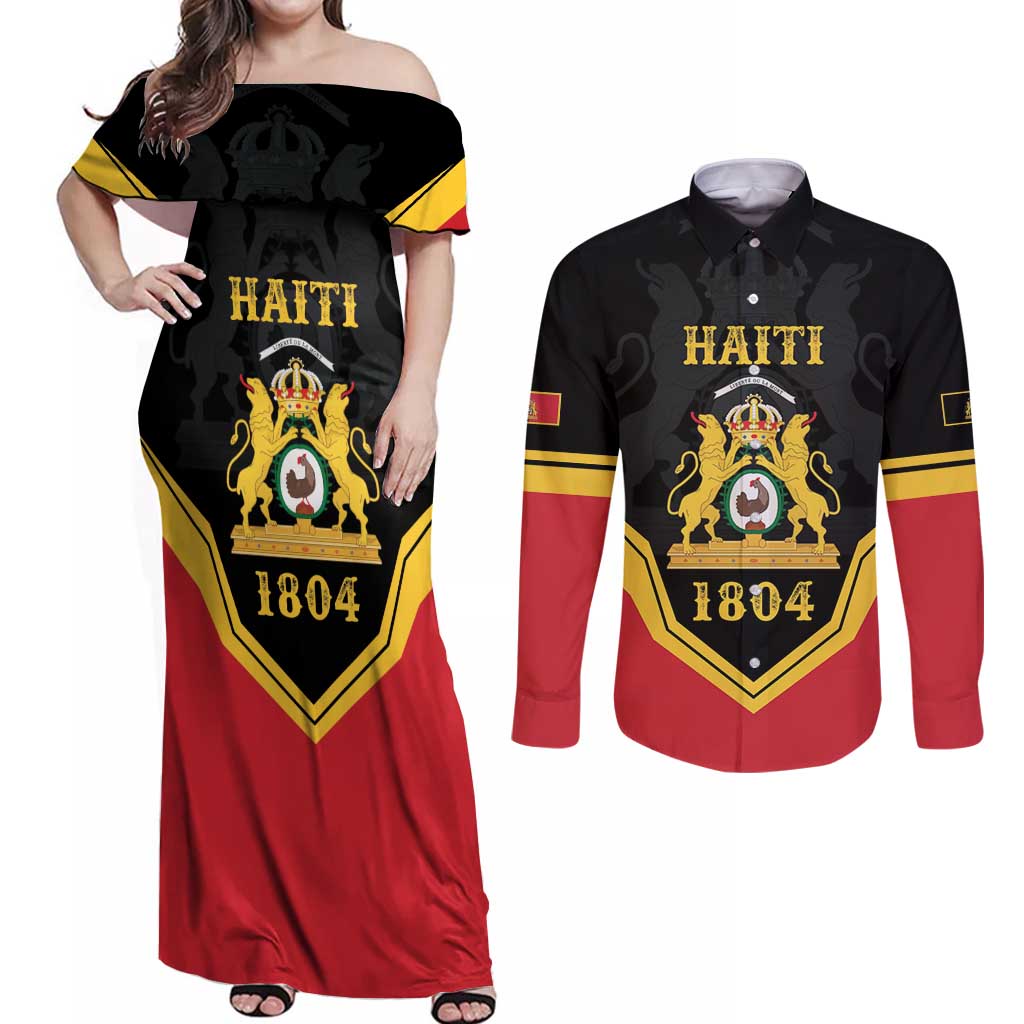 Haiti First Empire 1804-1806 Personalized Couples Matching Off Shoulder Maxi Dress and Long Sleeve Button Shirt Haiti Liberte ou la Mort!