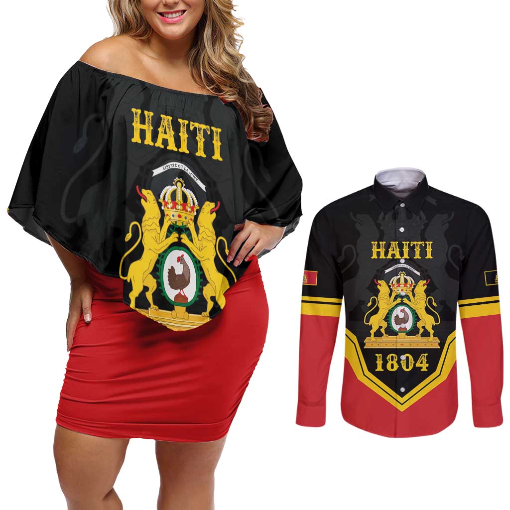 Haiti First Empire 1804-1806 Personalized Couples Matching Off Shoulder Short Dress and Long Sleeve Button Shirt Haiti Liberte ou la Mort!