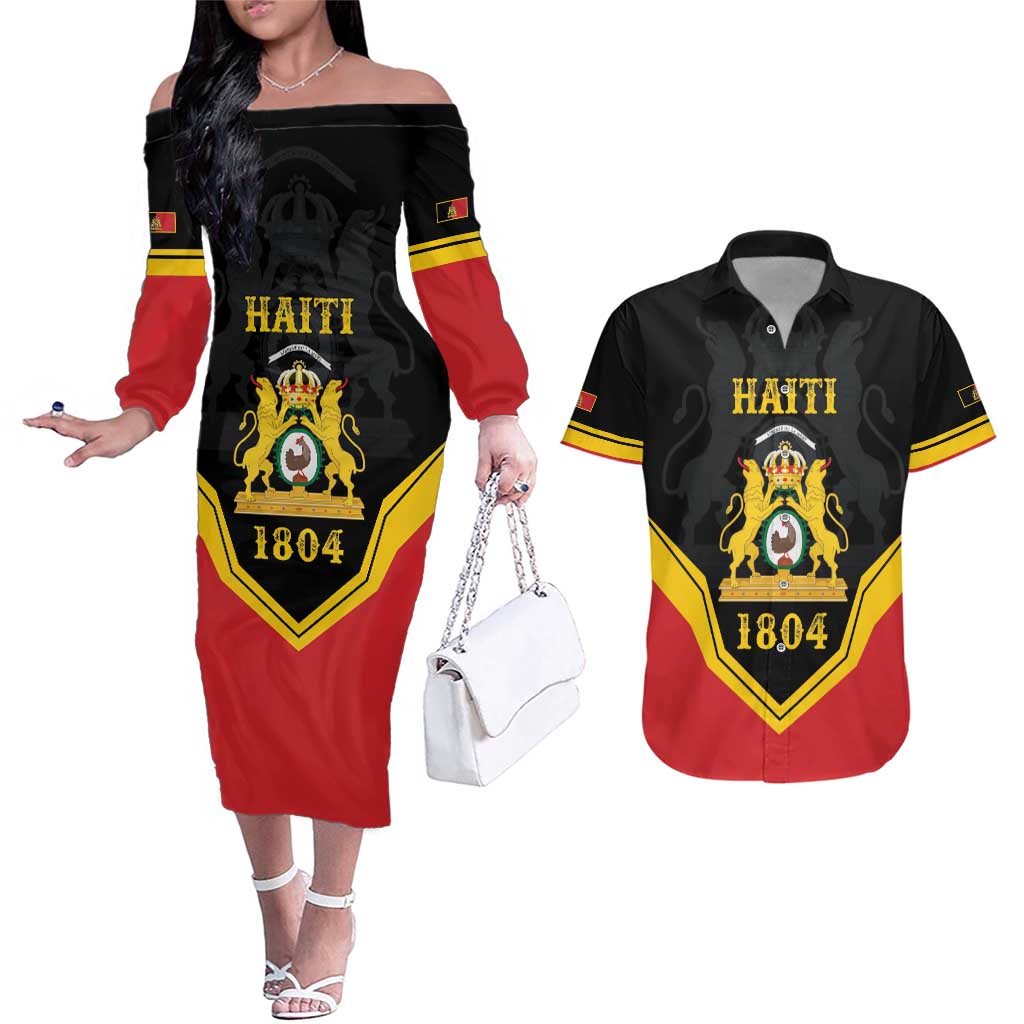 Haiti First Empire 1804-1806 Personalized Couples Matching Off The Shoulder Long Sleeve Dress and Hawaiian Shirt Haiti Liberte ou la Mort!
