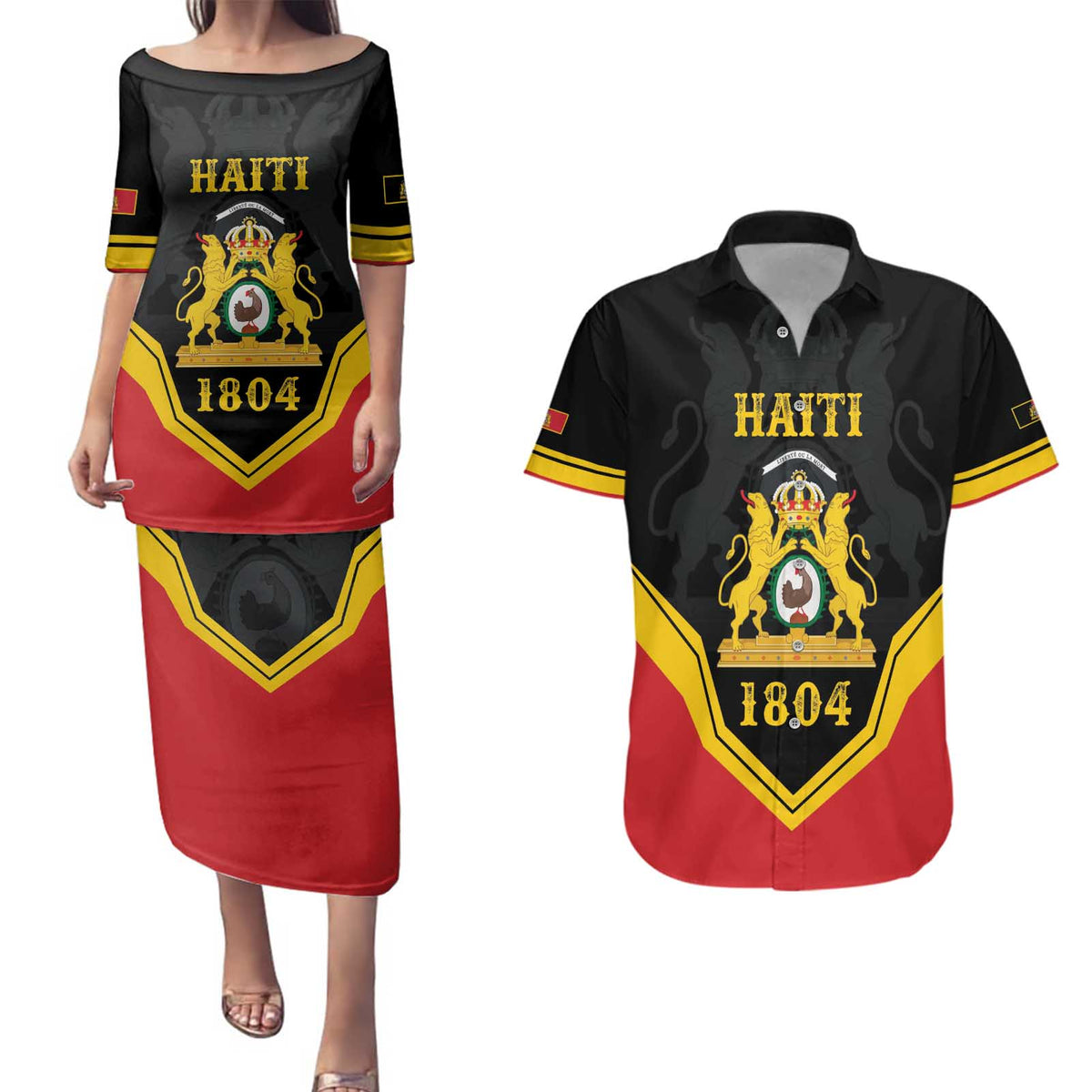 Haiti First Empire 1804-1806 Personalized Couples Matching Puletasi and Hawaiian Shirt Haiti Liberte ou la Mort!