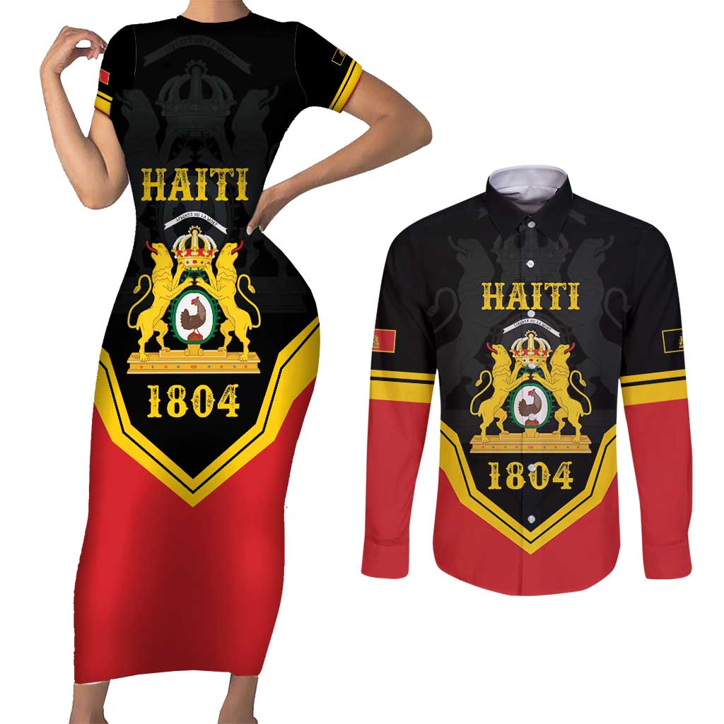 Haiti First Empire 1804-1806 Personalized Couples Matching Short Sleeve Bodycon Dress and Long Sleeve Button Shirt Haiti Liberte ou la Mort!