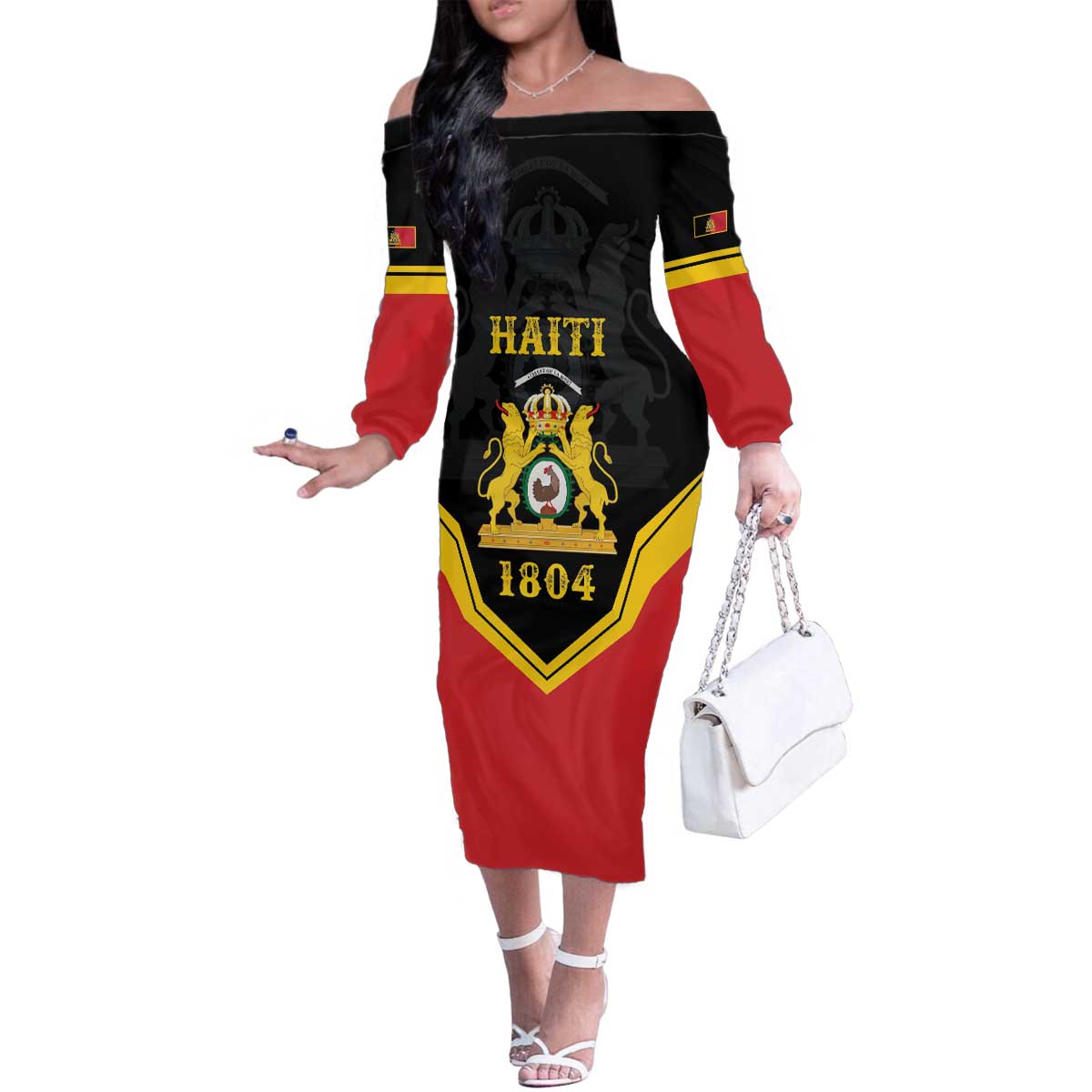 Haiti First Empire 1804-1806 Personalized Family Matching Off The Shoulder Long Sleeve Dress and Hawaiian Shirt Haiti Liberte ou la Mort!
