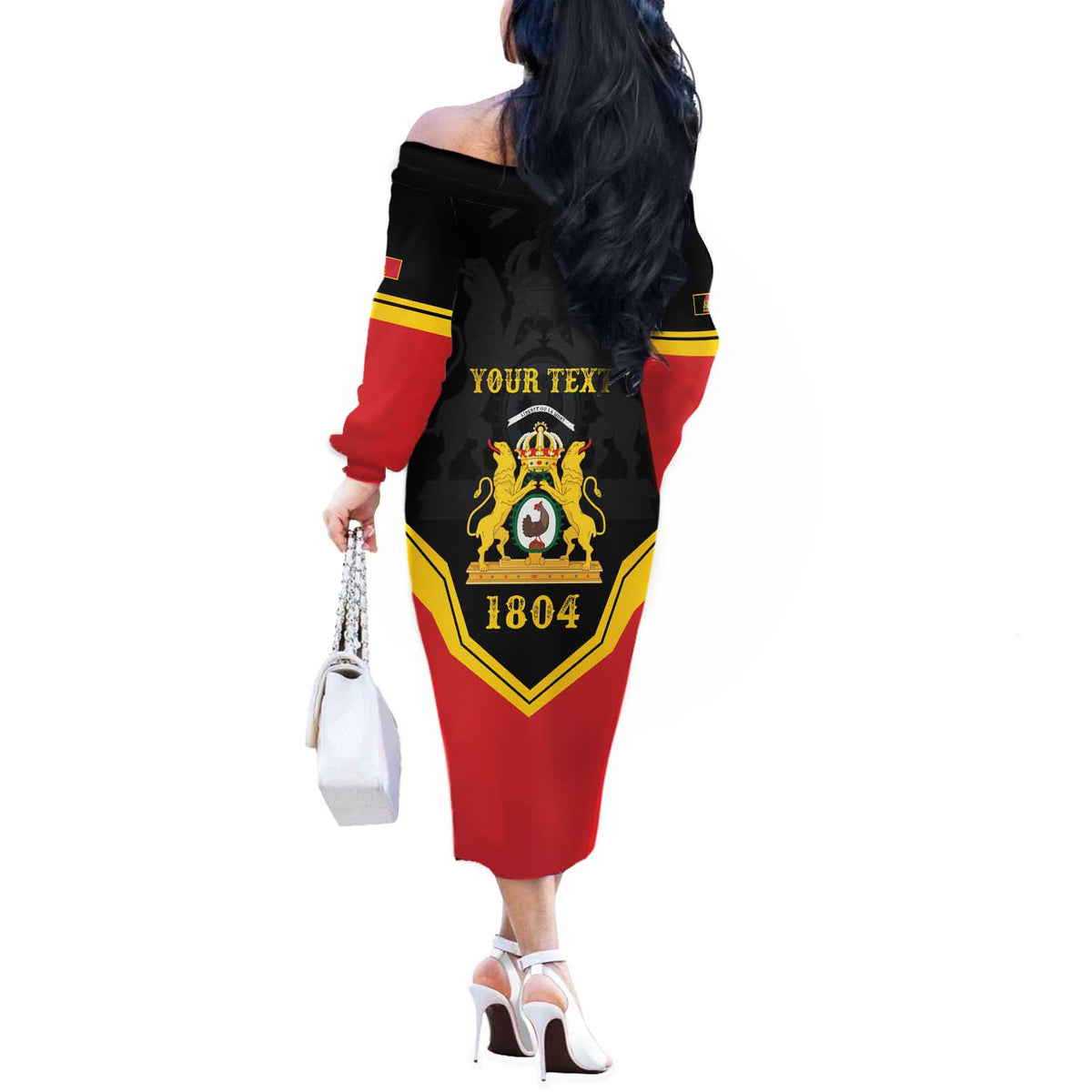 Haiti First Empire 1804-1806 Personalized Off The Shoulder Long Sleeve Dress Haiti Liberte ou la Mort!