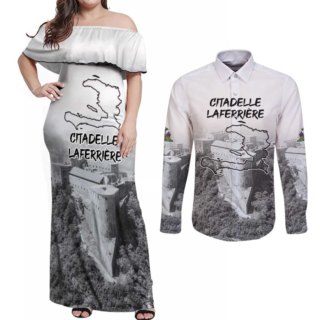 Haiti Pride Citadelle Laferriere 1804 Personalized Couples Matching Off Shoulder Maxi Dress and Long Sleeve Button Shirt