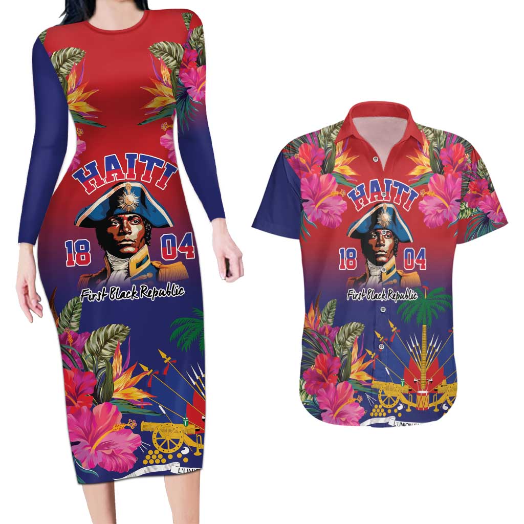 Haiti Toussaint Louverture Personalized Couples Matching Long Sleeve Bodycon Dress and Hawaiian Shirt Haitian Revolution 1804