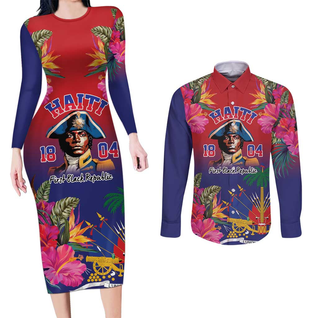 Haiti Toussaint Louverture Personalized Couples Matching Long Sleeve Bodycon Dress and Long Sleeve Button Shirt Haitian Revolution 1804