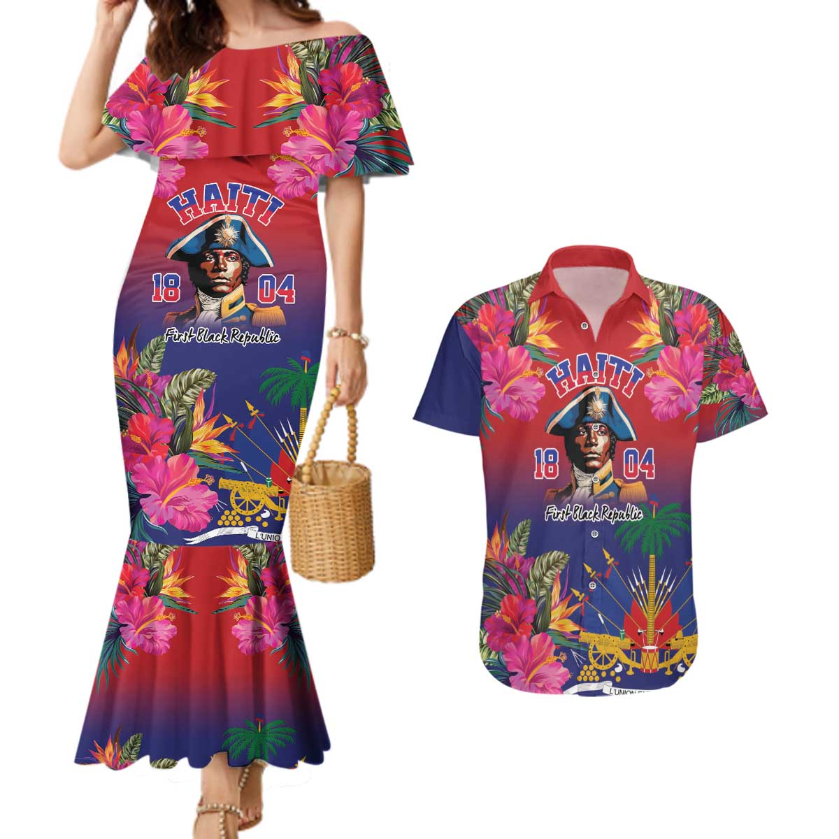 Haiti Toussaint Louverture Personalized Couples Matching Mermaid Dress and Hawaiian Shirt Haitian Revolution 1804