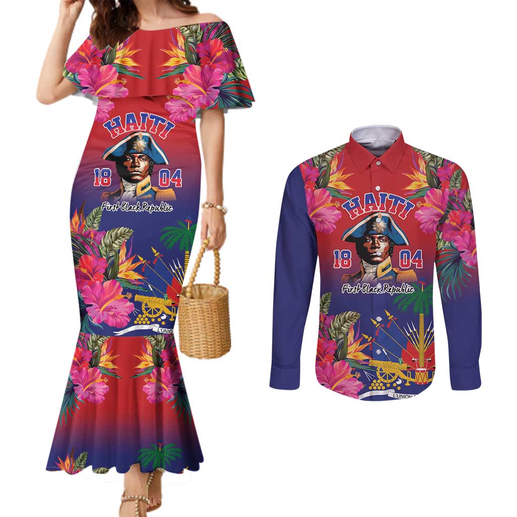 Haiti Toussaint Louverture Personalized Couples Matching Mermaid Dress and Long Sleeve Button Shirt Haitian Revolution 1804