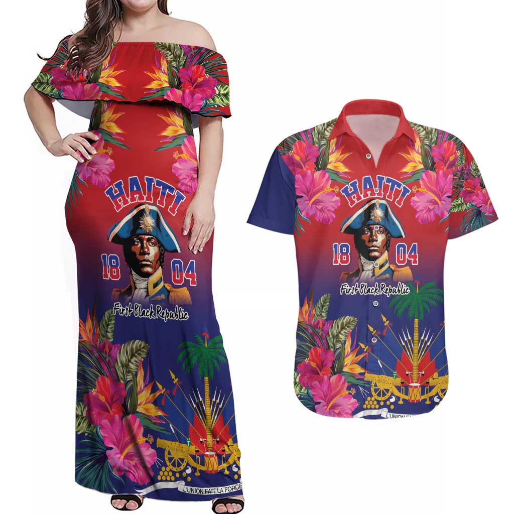 Haiti Toussaint Louverture Personalized Couples Matching Off Shoulder Maxi Dress and Hawaiian Shirt Haitian Revolution 1804