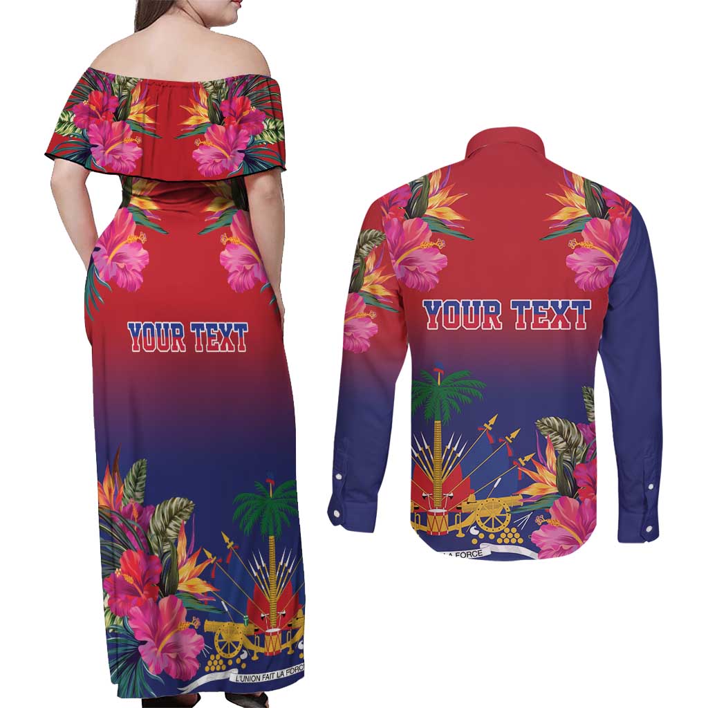 Haiti Toussaint Louverture Personalized Couples Matching Off Shoulder Maxi Dress and Long Sleeve Button Shirt Haitian Revolution 1804