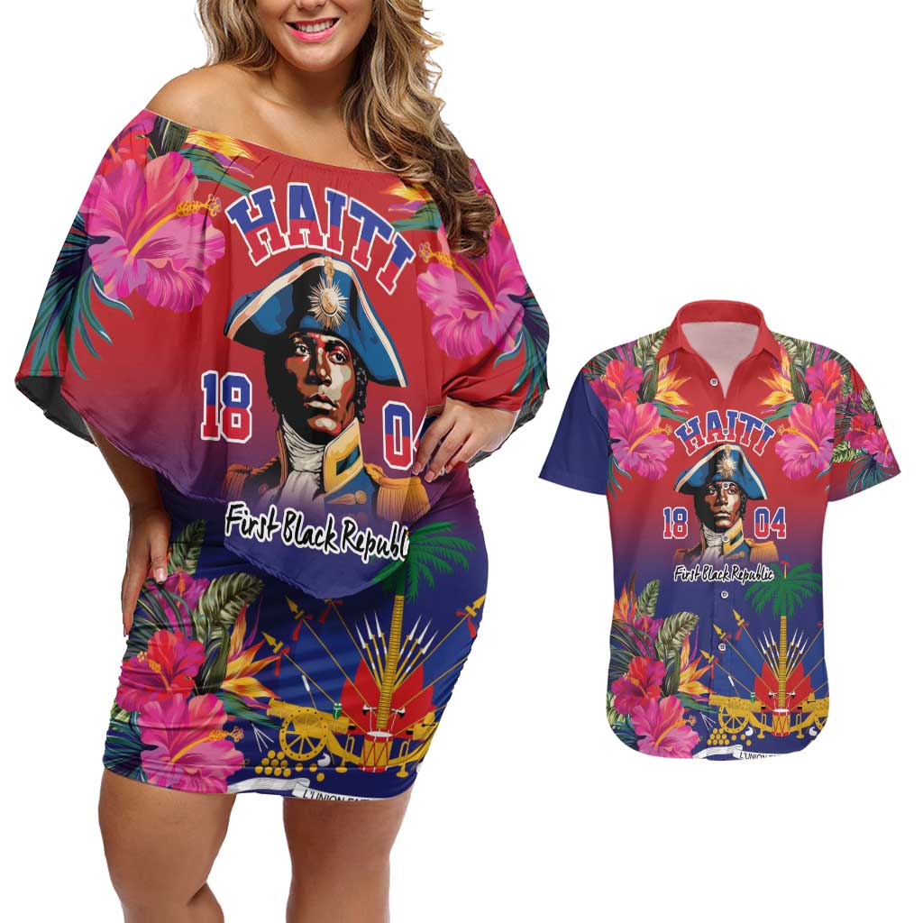 Haiti Toussaint Louverture Personalized Couples Matching Off Shoulder Short Dress and Hawaiian Shirt Haitian Revolution 1804