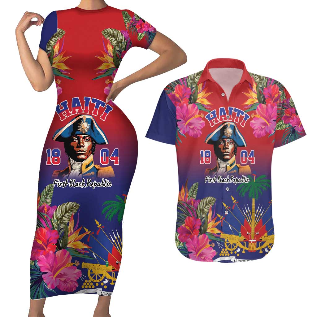 Haiti Toussaint Louverture Personalized Couples Matching Short Sleeve Bodycon Dress and Hawaiian Shirt Haitian Revolution 1804
