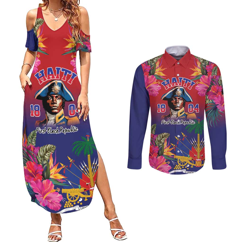 Haiti Toussaint Louverture Personalized Couples Matching Summer Maxi Dress and Long Sleeve Button Shirt Haitian Revolution 1804