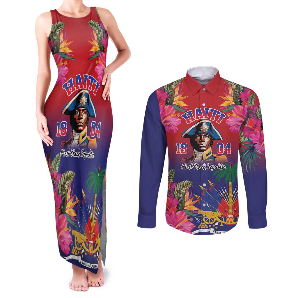 Haiti Toussaint Louverture Personalized Couples Matching Tank Maxi Dress and Long Sleeve Button Shirt Haitian Revolution 1804