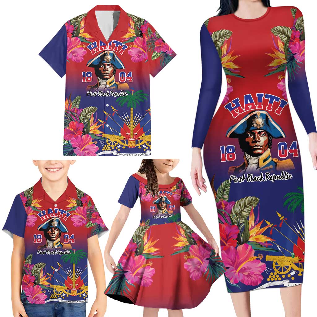 Haiti Toussaint Louverture Personalized Family Matching Long Sleeve Bodycon Dress and Hawaiian Shirt Haitian Revolution 1804