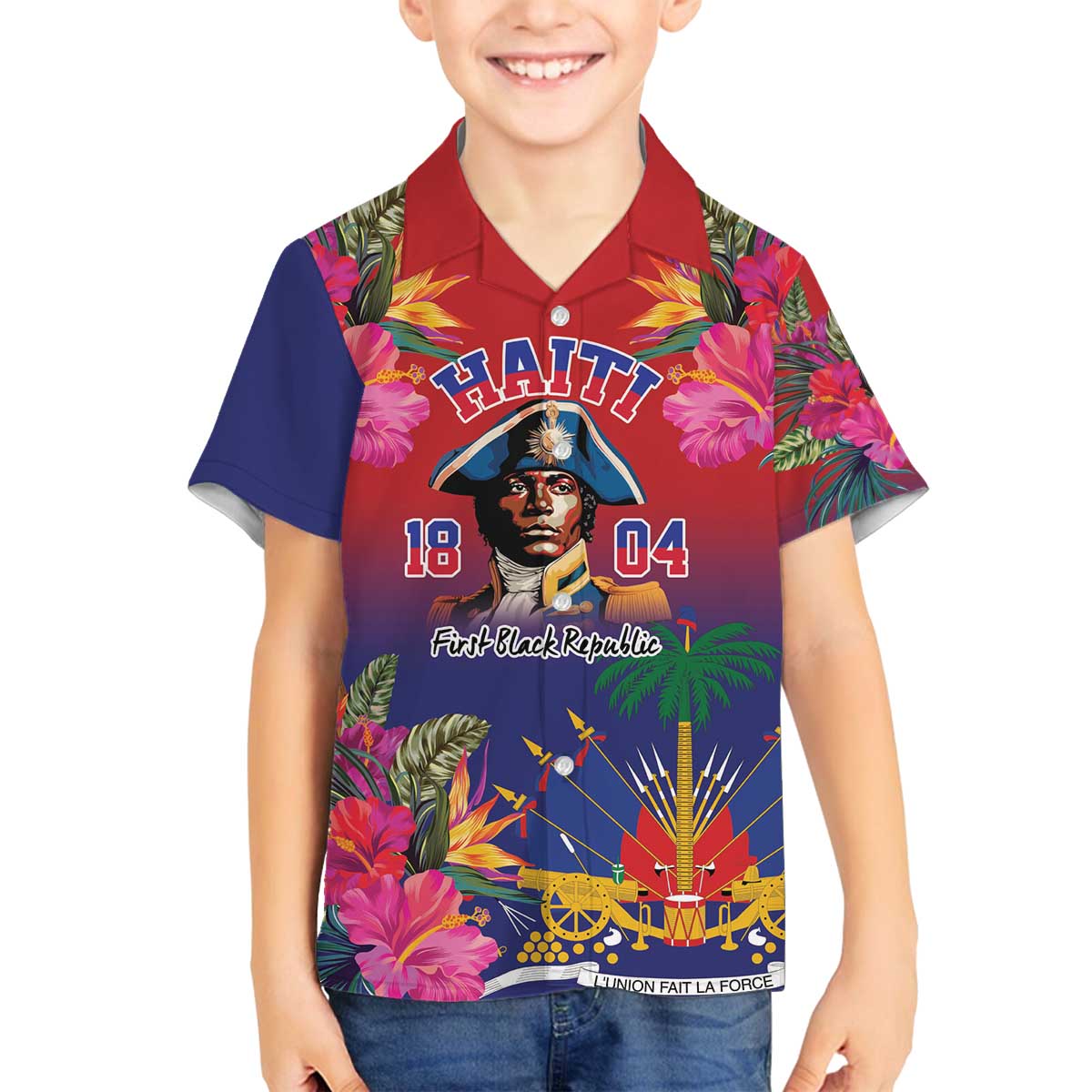 Haiti Toussaint Louverture Personalized Family Matching Off The Shoulder Long Sleeve Dress and Hawaiian Shirt Haitian Revolution 1804