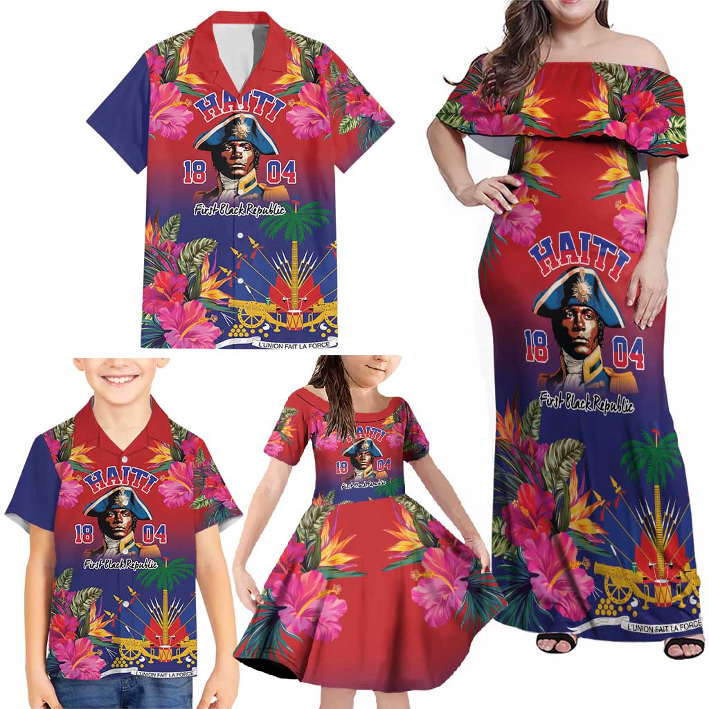 Haiti Toussaint Louverture Personalized Family Matching Off Shoulder Maxi Dress and Hawaiian Shirt Haitian Revolution 1804