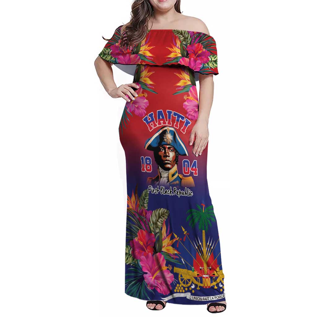 Haiti Toussaint Louverture Personalized Family Matching Off Shoulder Maxi Dress and Hawaiian Shirt Haitian Revolution 1804