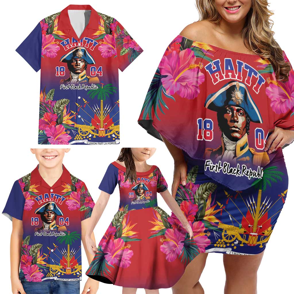 Haiti Toussaint Louverture Personalized Family Matching Off Shoulder Short Dress and Hawaiian Shirt Haitian Revolution 1804