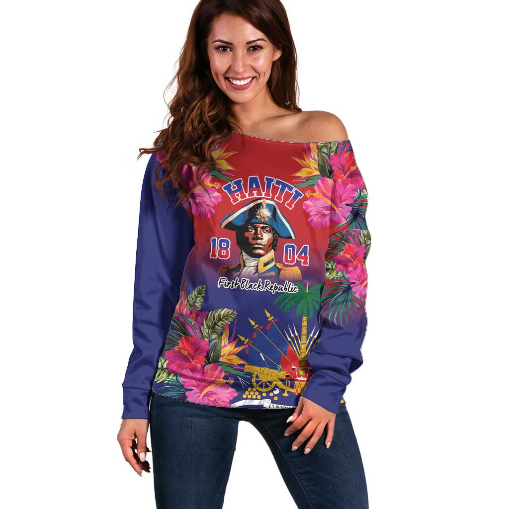 Haiti Toussaint Louverture Personalized Off Shoulder Sweater Haitian Revolution 1804