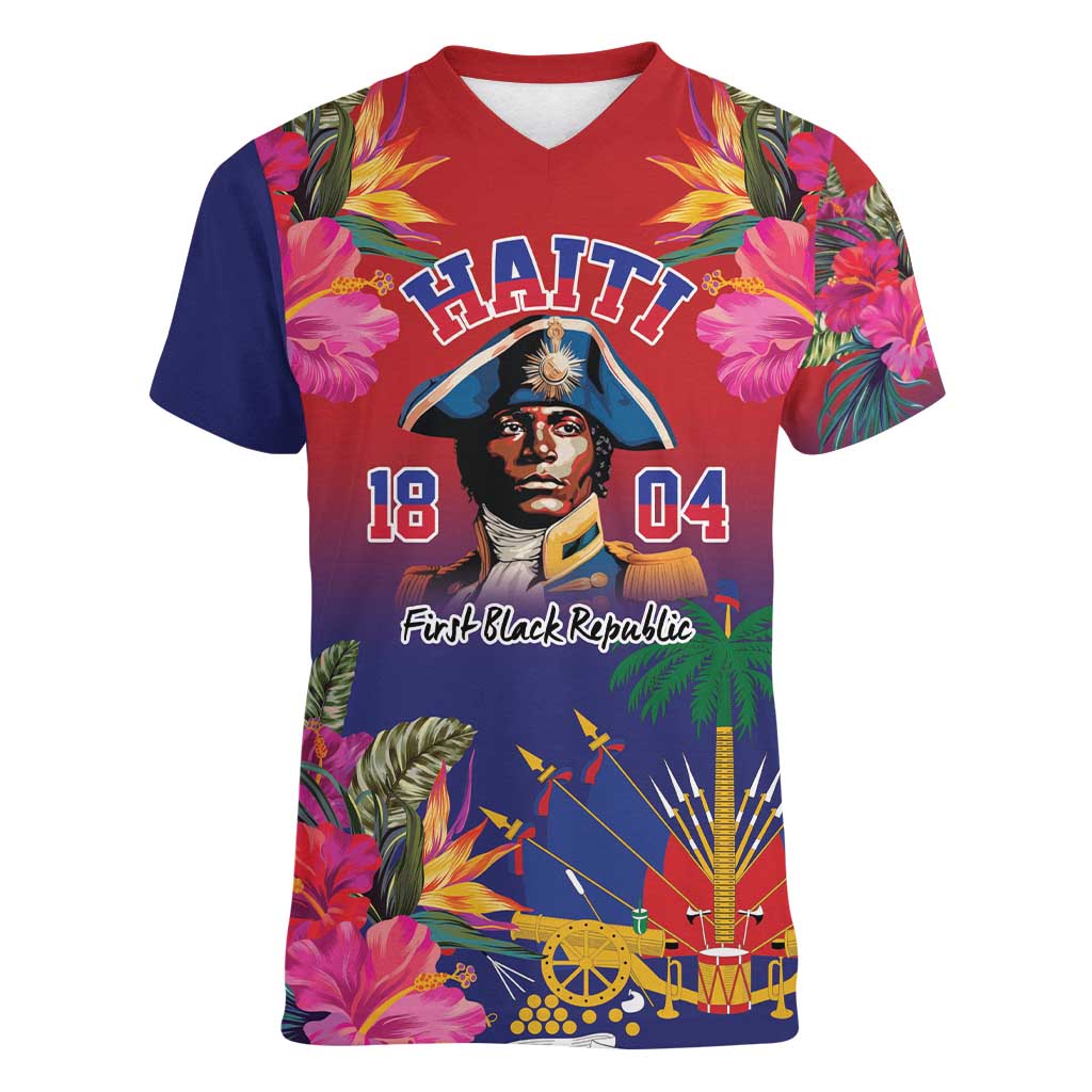 Haiti Toussaint Louverture Personalized Women V-Neck T-Shirt Haitian Revolution 1804