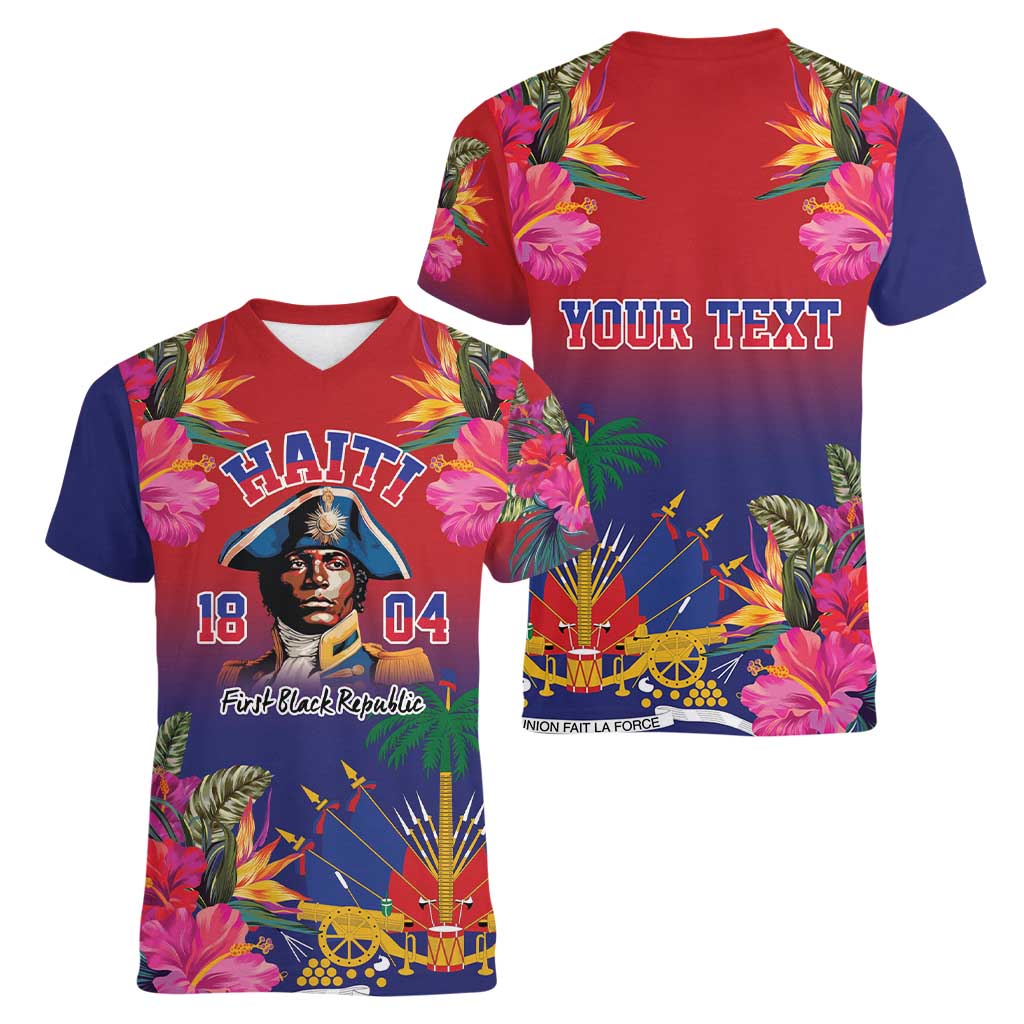 Haiti Toussaint Louverture Personalized Women V-Neck T-Shirt Haitian Revolution 1804