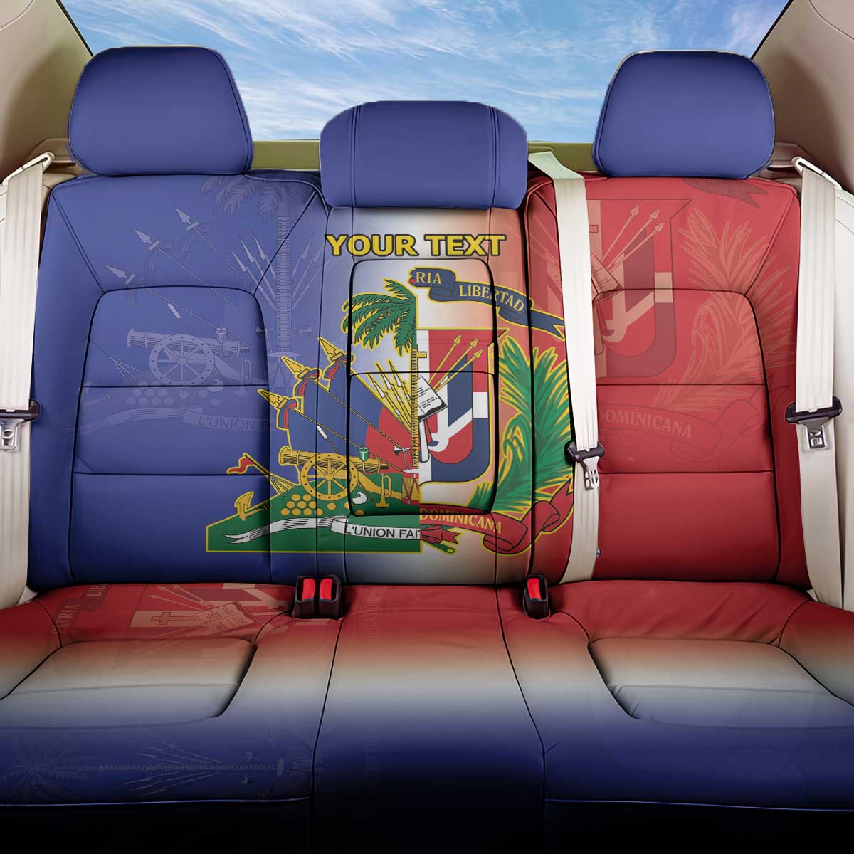 Hispaniola Personalized Back Car Seat Cover Dominican Republic Haiti Map