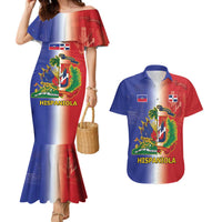 Hispaniola Personalized Couples Matching Mermaid Dress and Hawaiian Shirt Dominican Republic Haiti Map