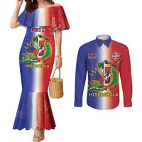 Hispaniola Personalized Couples Matching Mermaid Dress and Long Sleeve Button Shirt Dominican Republic Haiti Map