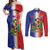 Hispaniola Personalized Couples Matching Off Shoulder Maxi Dress and Long Sleeve Button Shirt Dominican Republic Haiti Map
