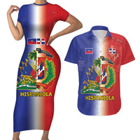 Hispaniola Personalized Couples Matching Short Sleeve Bodycon Dress and Hawaiian Shirt Dominican Republic Haiti Map