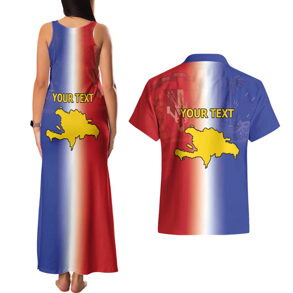 Hispaniola Personalized Couples Matching Tank Maxi Dress and Hawaiian Shirt Dominican Republic Haiti Map