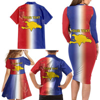 Hispaniola Personalized Family Matching Long Sleeve Bodycon Dress and Hawaiian Shirt Dominican Republic Haiti Map