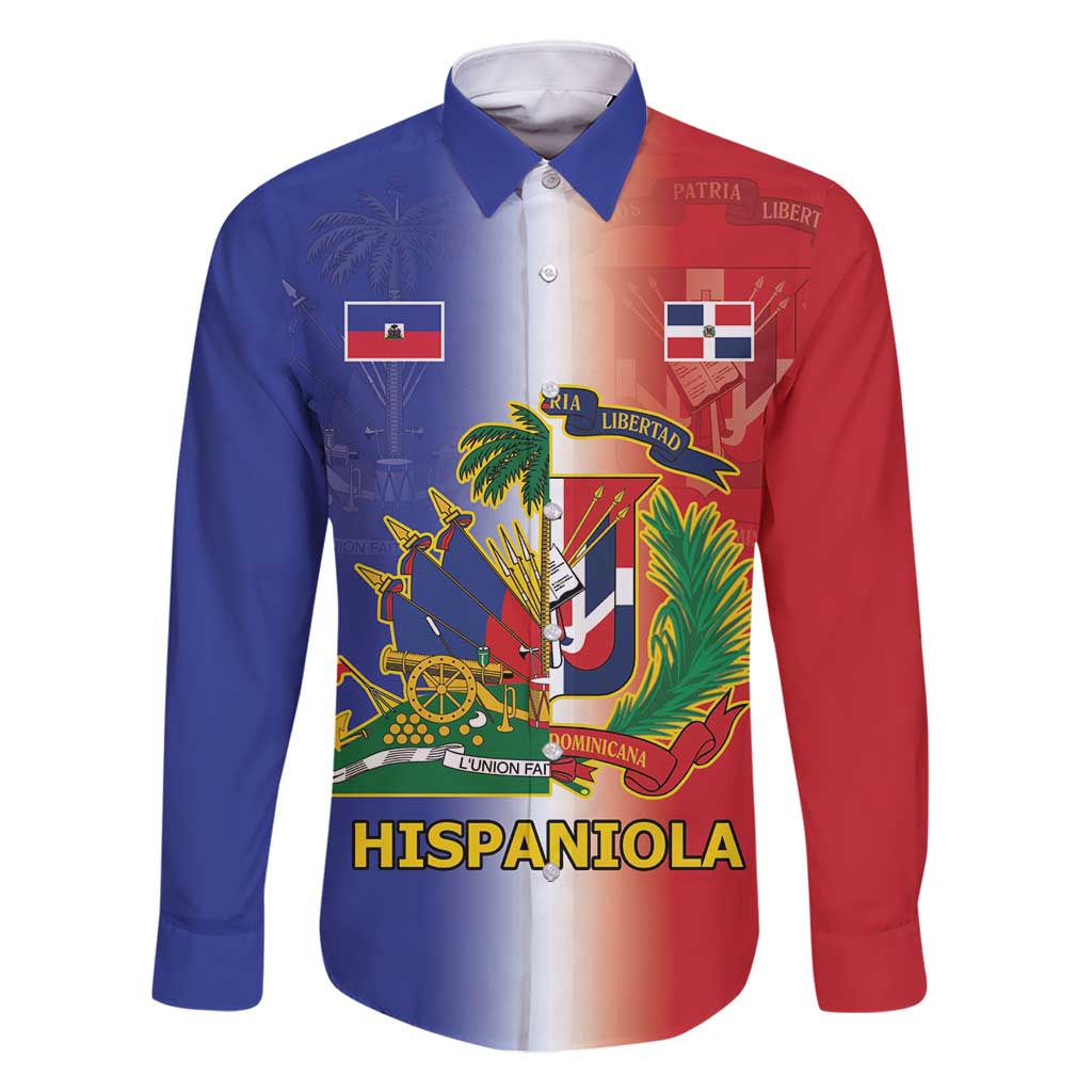 Hispaniola Personalized Family Matching Long Sleeve Bodycon Dress and Hawaiian Shirt Dominican Republic Haiti Map