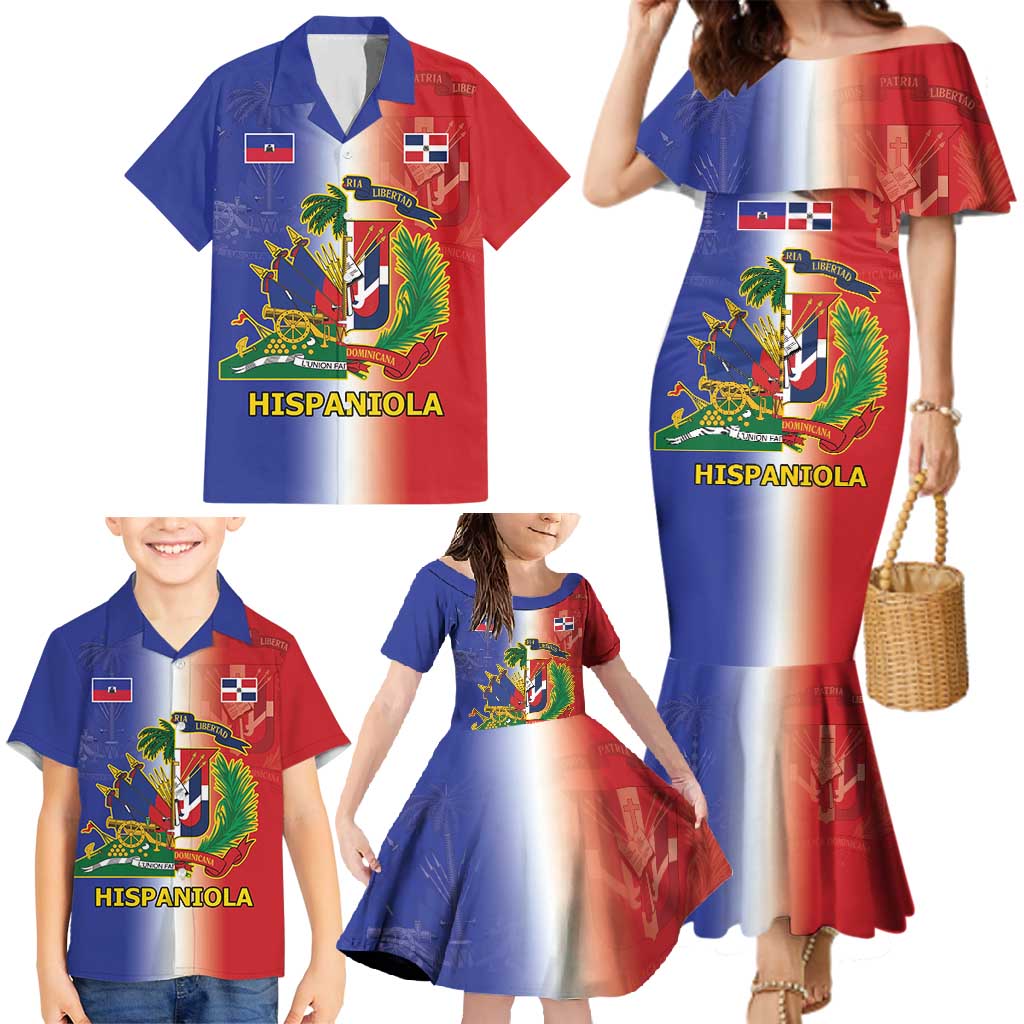 Hispaniola Personalized Family Matching Mermaid Dress and Hawaiian Shirt Dominican Republic Haiti Map