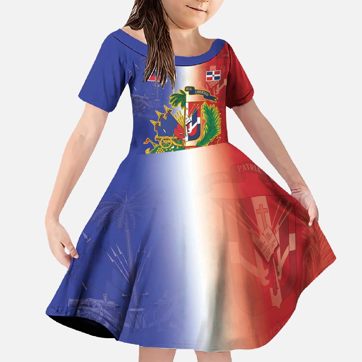 Hispaniola Personalized Family Matching Off The Shoulder Long Sleeve Dress and Hawaiian Shirt Dominican Republic Haiti Map