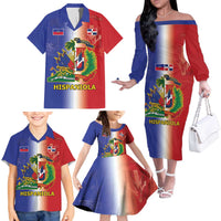 Hispaniola Personalized Family Matching Off The Shoulder Long Sleeve Dress and Hawaiian Shirt Dominican Republic Haiti Map