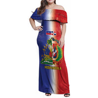 Hispaniola Personalized Family Matching Off Shoulder Maxi Dress and Hawaiian Shirt Dominican Republic Haiti Map