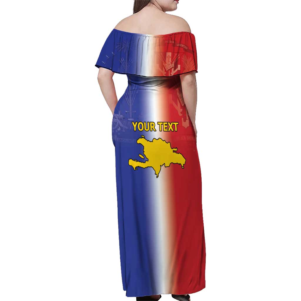 Hispaniola Personalized Family Matching Off Shoulder Maxi Dress and Hawaiian Shirt Dominican Republic Haiti Map