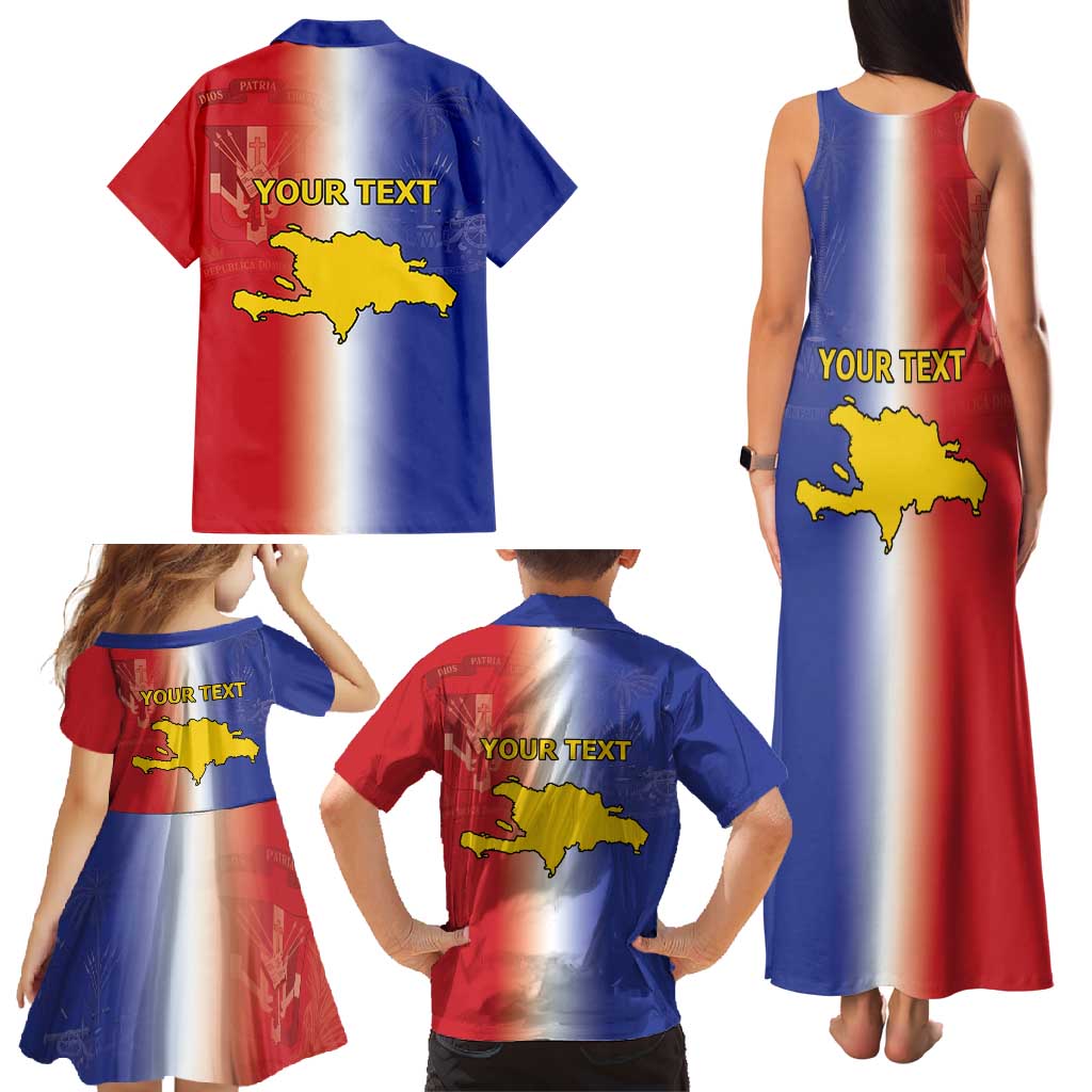 Hispaniola Personalized Family Matching Tank Maxi Dress and Hawaiian Shirt Dominican Republic Haiti Map
