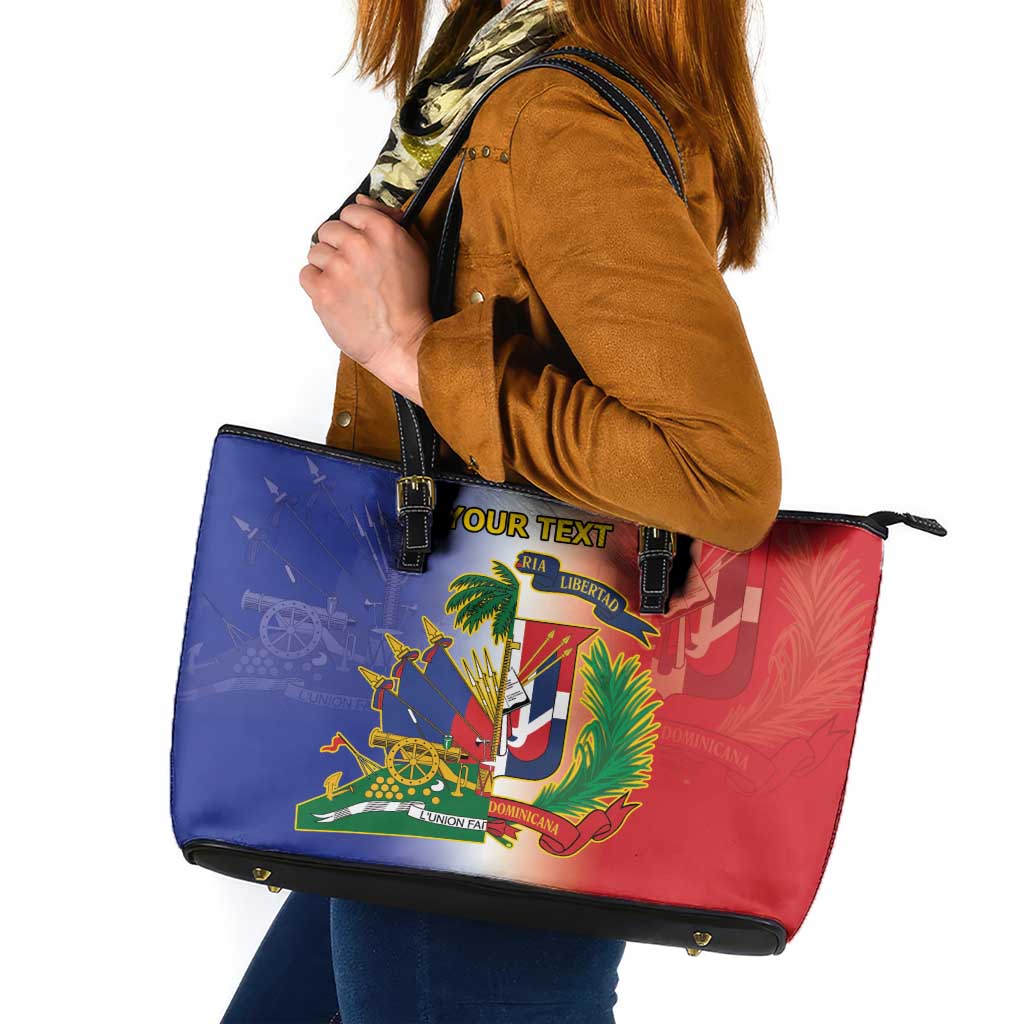 Hispaniola Personalized Leather Tote Bag Dominican Republic Haiti Map