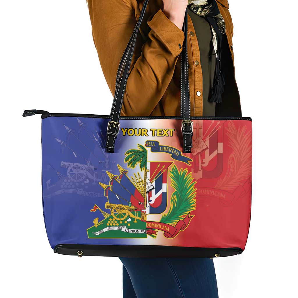 Hispaniola Personalized Leather Tote Bag Dominican Republic Haiti Map