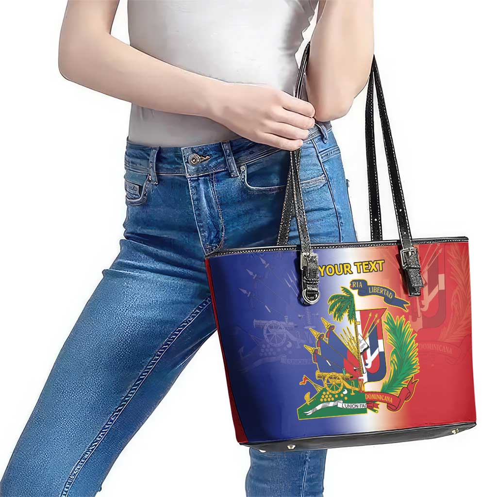 Hispaniola Personalized Leather Tote Bag Dominican Republic Haiti Map